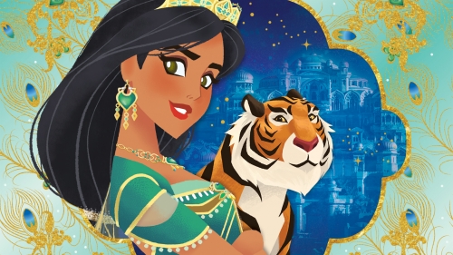 Большие обои на весь экран с принцессой Жасмин и тигром Раджой