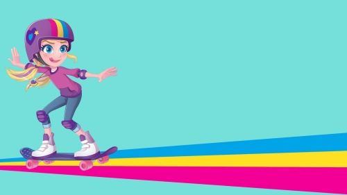 Полли Покет на скейтборде едет по радуге - обои