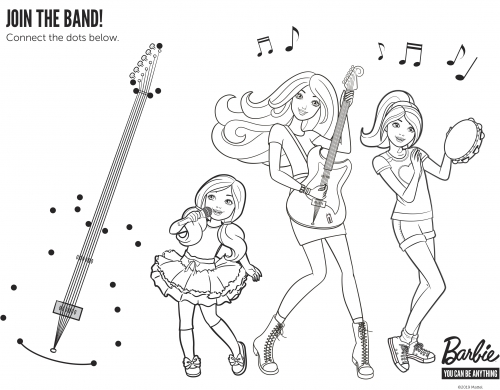 Раскраска Барби с музыкальными инструментами