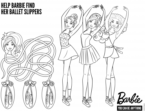 Раскраска Барби балерина. Найди пуанты Барби