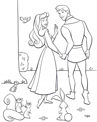 Роза и принц Филипп прощаются со зверушками, раскраска