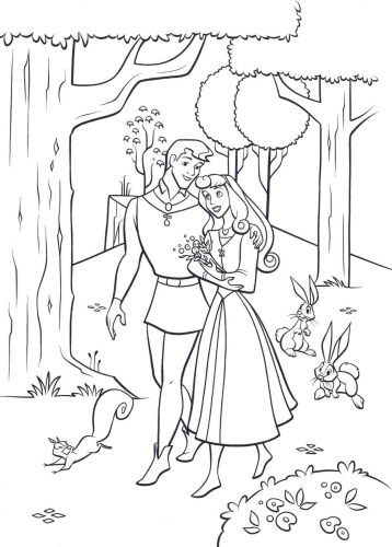 Раскраска Аврора и Филипп в лесу