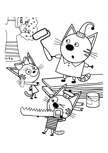 Раскраска для детей Три Кота помогают по хозяйству