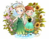 Анна и Эльза в весенних платьях