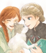 Анна и Эльза играют с кошкой