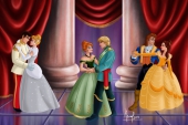 Принцессы с принцами танцуют на балу