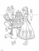 Раскраска Холодное Торжество: Кристофф держит торт для Анны