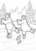 Раскраска Маша и Медведь, герои на льду