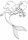 Раскраска русалочка Ариэль целует Себастьяна