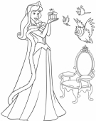 Принцесса Аврора с подарком раскраска
