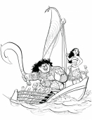 Моана и Мауи на лодке раскраска