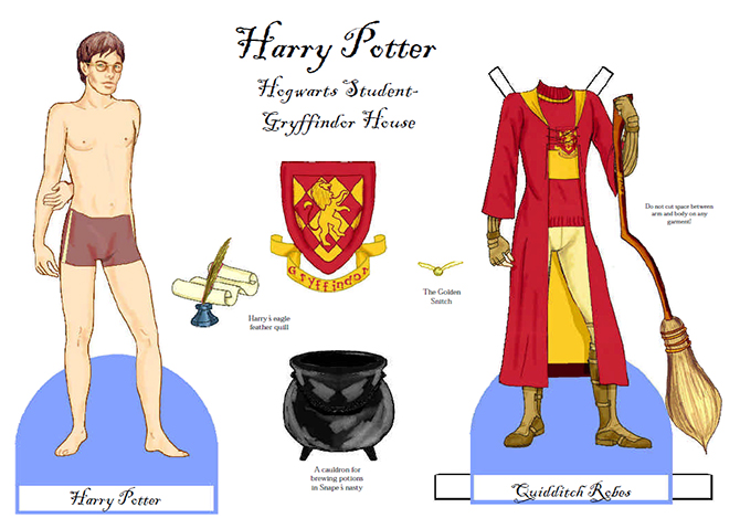 Бумажная куколка Гарри Поттера с одеждой