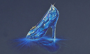 Художник рисует хрустальную туфельку золушки из фильма