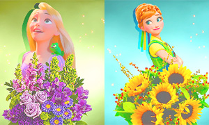 Дисней Принцессы с букетами цветов
