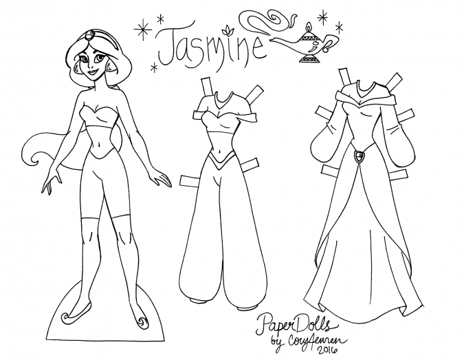 Бумажная кукла принцессы Жасмин - раскраска