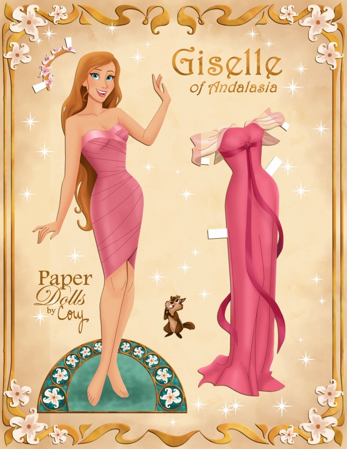Бумажная кукла принцессы Жизель (Зачарованной) с нарядами