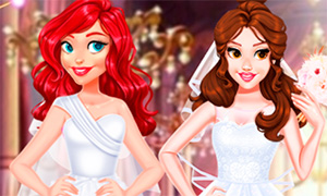 Игра для девочек: Придумай дизайн свадебного платья для Ариэль, Эльзы, Белль и Золушки