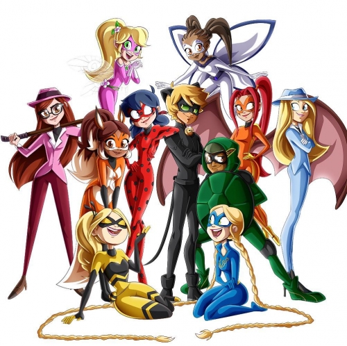 Леди Дракон, Пиксигёрл, Леди Баттерфляй, Мисс Роуз и герои Леди Баг