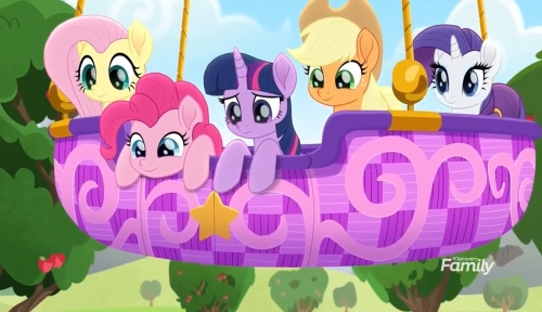 Пони улетают на воздушном шаре в ущелье надежд на радужный фестиваль