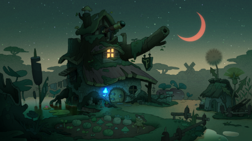 Ночь в Амфибии, и дом Плантеров на фоне красного полумесяца