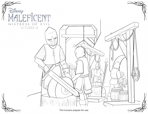 Раскраска Малефисента 2 Владычица Тьмы - люди готовятся к войне