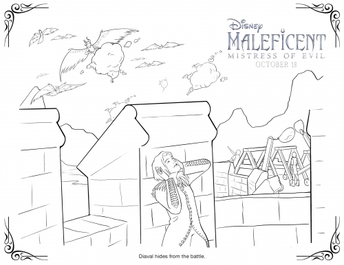Раскраска Малефисента 2 - Диаваль во время битвы