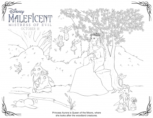 Раскраска принцесса Аврора в волшебном лесу