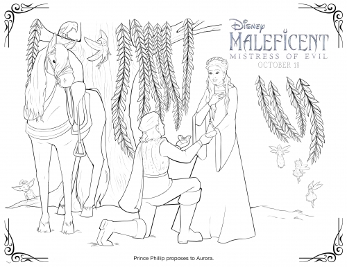 Раскраски Малефисента 2 - Филипп делает предложение Авроре