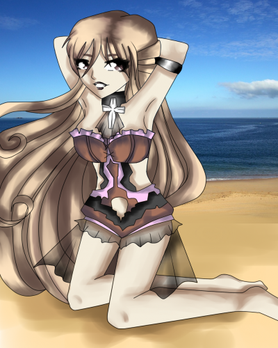 Rebella on a beach