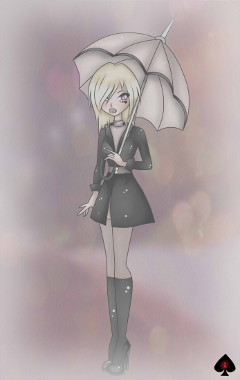 Skarlett with an umbrella
