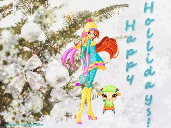 Новогодняя открытка винкс/Блум и Бель