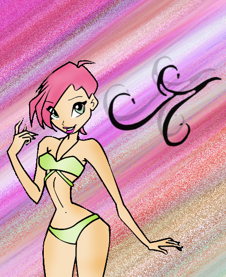 Обработка раскраски Техны в купальнике