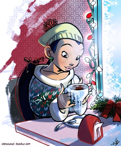 Хай Лин остужает како, новогодняя картинка