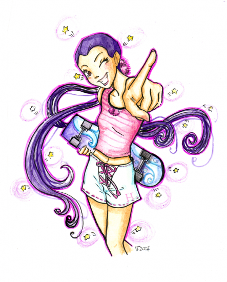 Стильный рисунок с Хай Лин и скейтбордом