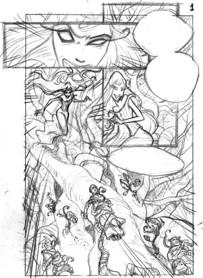 Набросок страницы комикса Чародеек