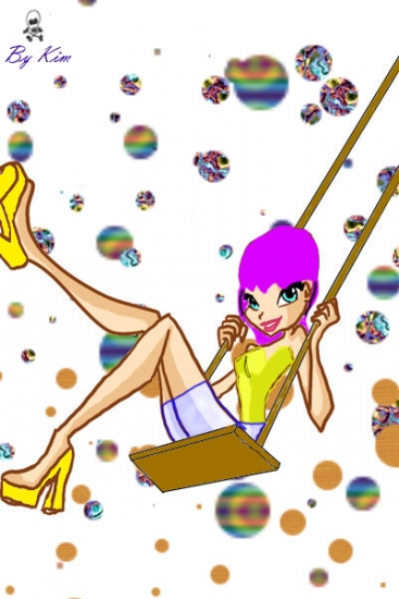 Ким на качелях.