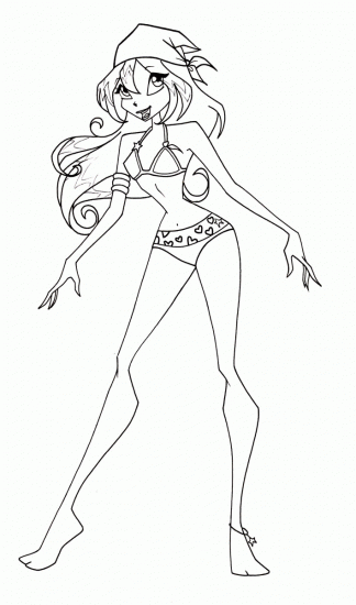 Блум в купальнике раскраска