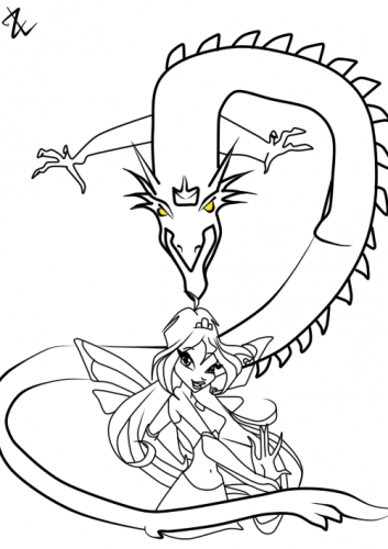 Раскраска Блум и дракон