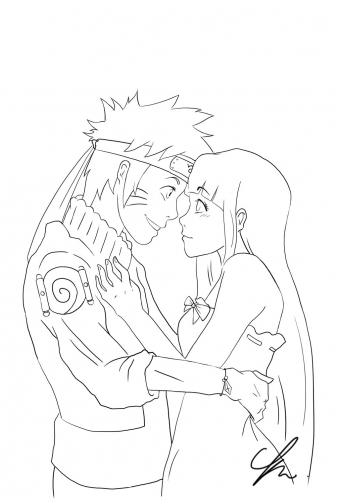 Наруто и Хината, раскраска на 14 Февраля