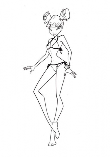 муза в купальнике, раскраска