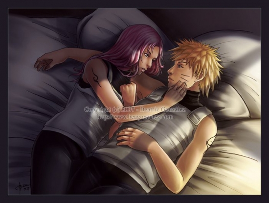 Наруто и Сакура на кровати