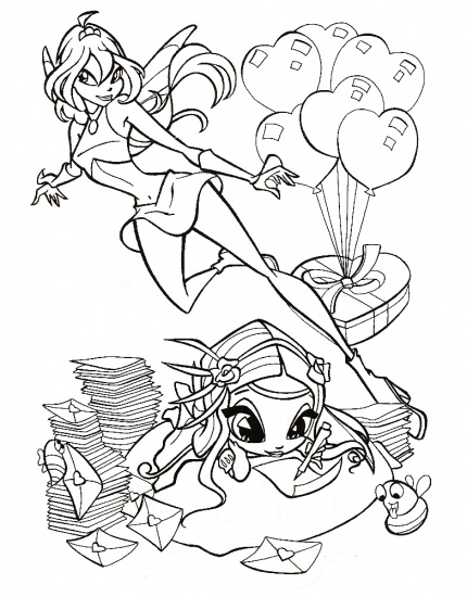 Раскраска Блум и Амур