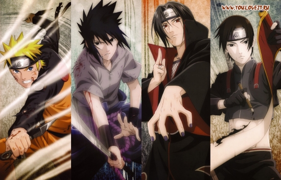 Широкоформатные обои Наруто, Саске, Итачи, Сай