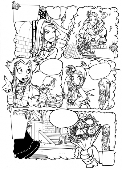 Набросок комикса Друзья Ангелов для раскраски