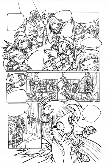 Набросок комикса Друзья Ангелов для раскраски