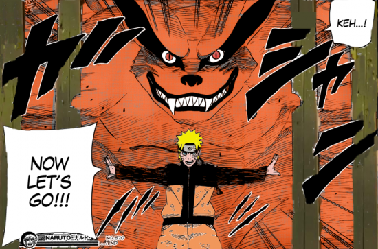 страничка из манги: сотрудничество Курамы и Наруто.