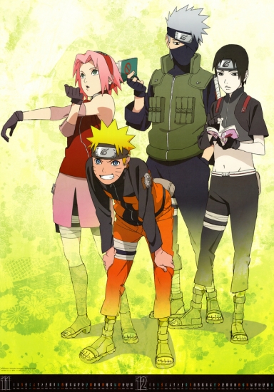Команда Какаши, картинка из календаря naruto shippuuden 2011