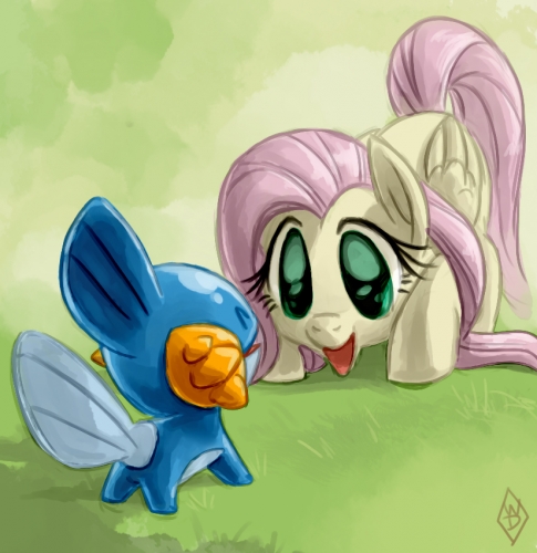 Флаттершай встретила редкого покемона