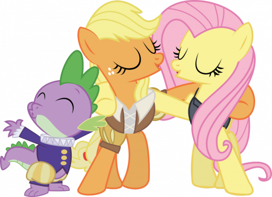 Эпплджек, Флаттершай и Спайк поют на выступлении