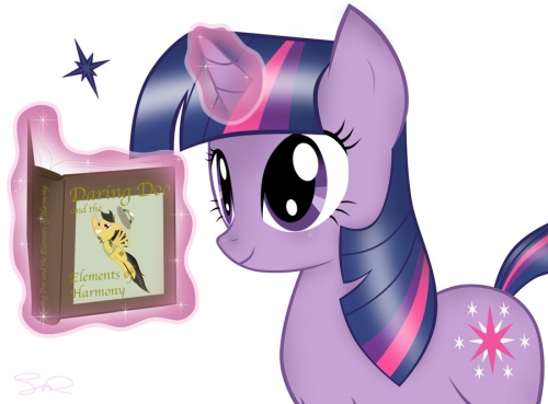 Твайлайт читает книгу о приключениях Дэринг Ду